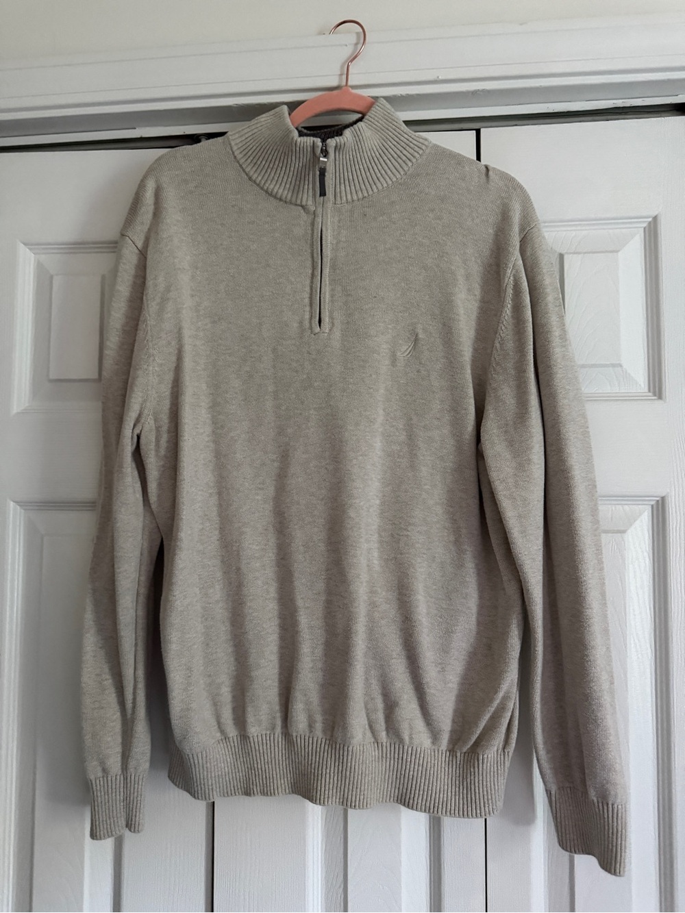 Nautica Men's Light Beige Quarter-Zip Sweater